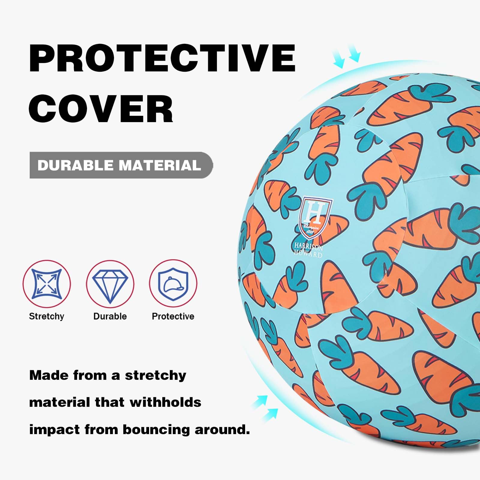 Harrison Howard Howdy Bally Horse Playball Mega Ball Cover For Equine Use - Exclusive Fun Patterns - Protective Carrot Print 25'